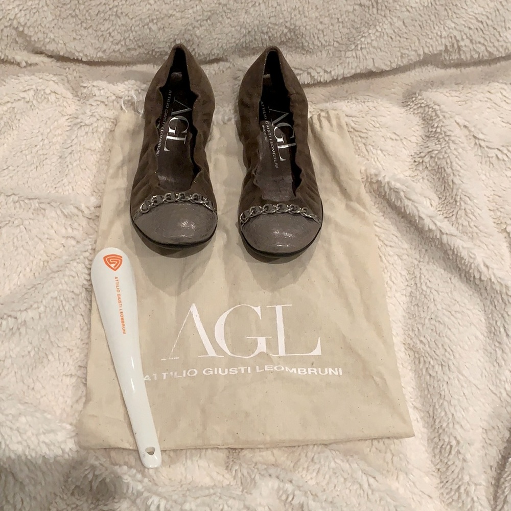 AGL 36 US 6 Taupe Metallic Cap Toe Ballerina Flat-Brand New